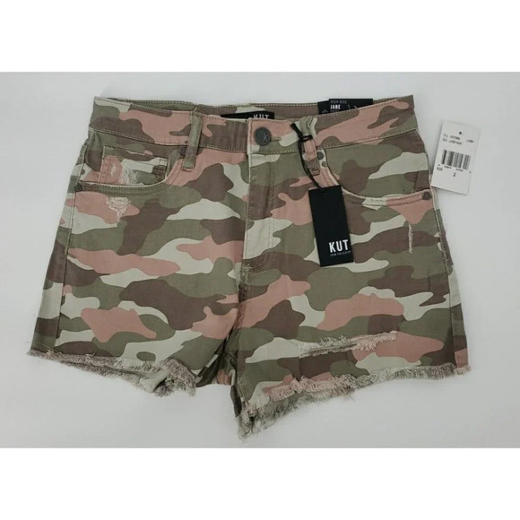 KUT from the Kloth Jane High-Rise Camo Fray Hem Shorts Size 2 NWT - Picture 3 of 10